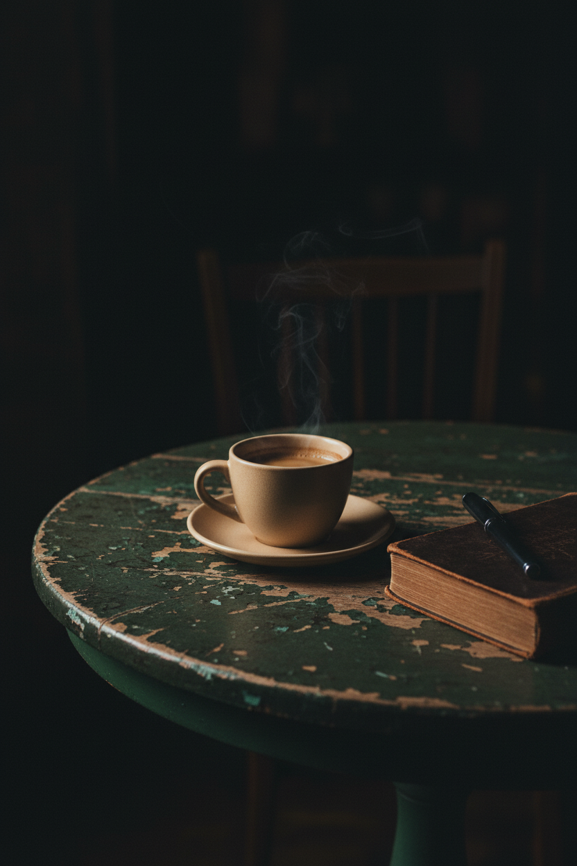 暗く加工：コーヒーと本